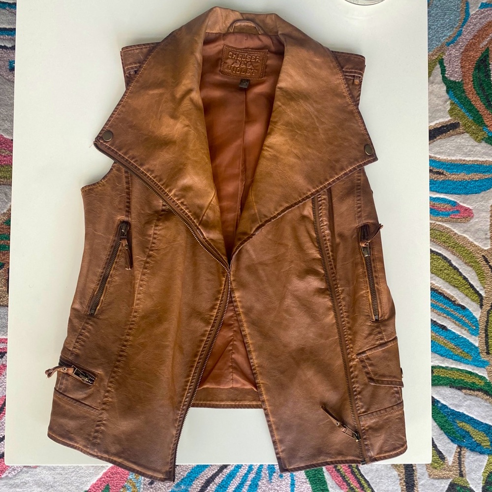 Chelsea & Violet | Faux Brown Leather Vest
